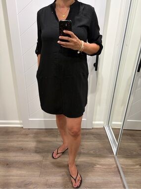 Lush Black Button-Front Mini Shirt Dress
